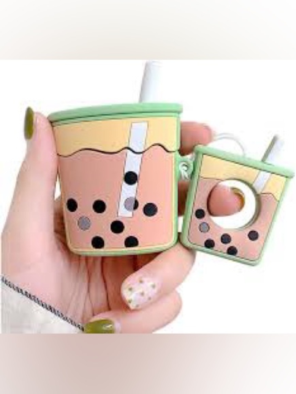 Silicone Bubble Tea AirPods Case Cover - Green & Pink